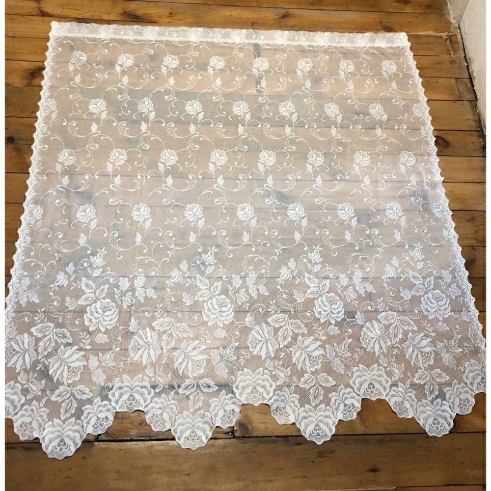 Vintage Window Curtain Panels Floral Semi Sheer 56”w x 62”l